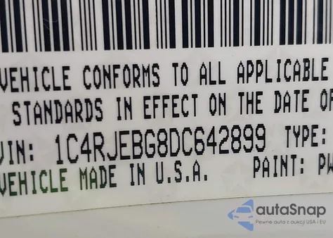 2013 Jeep Grand Cherokee Limited z USA, uszkodzony, nr VIN 1C4RJEBG8DC642899